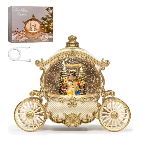 Weiße Weihnachts-Schneekugel-Laterne mit Geschenk-Box, Schneemann-Szene, Wasserlaterne mit Glitzerschnee, musikalische Feiertagsdekoration mit LED-Licht, batterie- oder USB-betrieben (weiß mit gold)