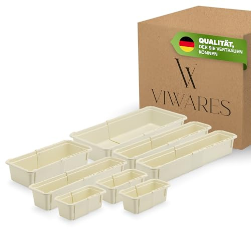 Viwares Minimax Organizer Set – Organizer für Haushalt & Werkstatt | 8-teiliges Schubladen Ordnungssystem aus Kunststoff – Werkzeug, Büro, Kleinteile – stapelbare Aufbewahrungsboxen für Schminke