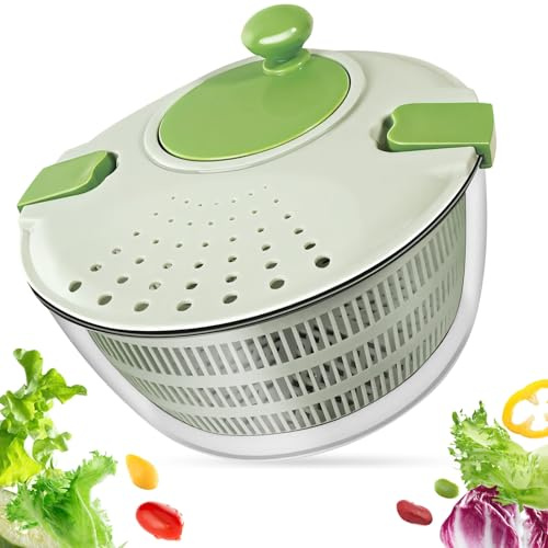 Centrifugadora Lechuga Ensaladas con Bol & Cesta Malla, Escurridor Centrifuga Ensalada Secadora Lavadora Verduras 4L, Cuenco Secador Lavado Frutas Rotador Manual Multifuncional para Cocina Hogar