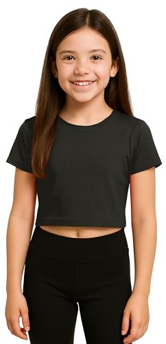 Re Tech UK - Cute Crop Tops for Girls | Soft Stretchy Fabric Girls' T-Shirts for Ages 5–13 | Perfect for School, Dance, Summer Days & Everyday Tween Style (Black, 9-10)