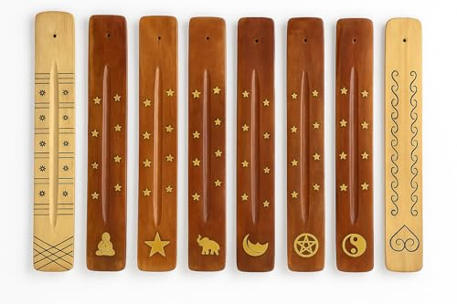 Rushant Wooden Incense Stick Holders – Set of 2, 10 Inch Ash Catcher Burner, Handcrafted Premium Wood, Random Design & Colour, Ideal for Meditation, Yoga & Home Fragrance