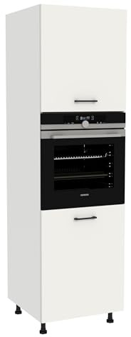 CAPRI Backofen-Hochschrank 58x60x197 cm – moderner Küchenschrank für Einbau-Backofen | Front Weiß Matt, Korpus Weiß | Soft-Close, modulare Küchenmöbel, Designküche, pflegeleicht, Türdämpfer System