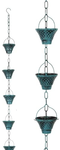 HuhWafee Regenwasserkette,Retro Dachrinnenkette, Metall Regenablaufkette, Regenkette Ablaufkette,Regenfänger Kette Regenrinne Kette für Außenbereich,Haus,Gartendekoration(blau)