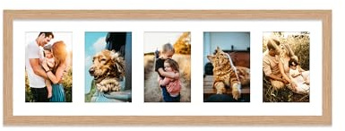 Oak Multi Photo Frame - Holds 5 x 6x4 Pictures, Family Collage Picture Frame for Wall Display, 8x26 Panoramic Frame Size, Pack of 1