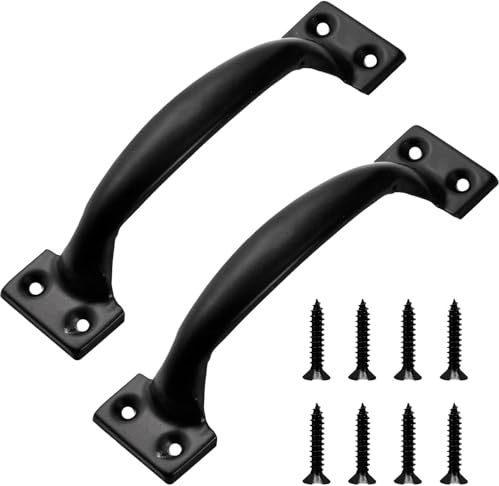 LYhsmg 2 Pack Black D-Handles Black Door Handles with 8 Screws,138mm Pull Handles for Door,Shed & Garden Gates,Gate Handles for Wooden Gates,Hot Bed Handle for Cabinets,Furniture & Outdoor Use