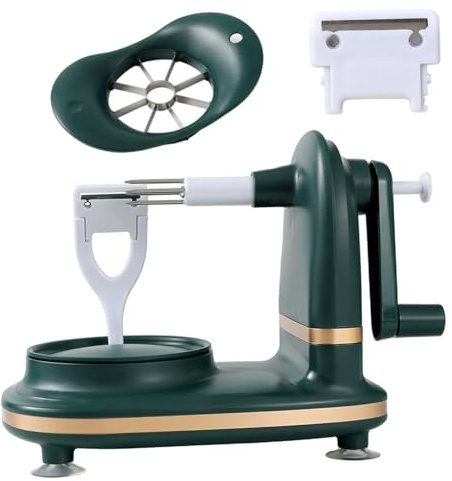 Pelapatate per frutta Affettatrice per pere a manovella con base a ventosa antiscivolo Pelapatate multifunzione per utensili da cucina domestici Verde scuro CUCINA
