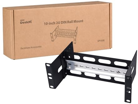GeeekPi 10-inch 2U Adjustable Depth DIN Rail Mount Bracket for DeskPi RackMate T1/T0/T2/T0 Plus/T1 Plus/TL1, Compatible with 35mm Industrial Network Devices and 10 inch Server Rack Cabinet