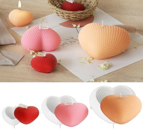 3 stampi per candele a forma di cuore, stampi in silicone 3D, stampi in resina epossidica, per versare candele per fondente fai da te, decorazione per torte di cioccolato, San Valentino
