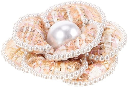 TOGEVAL Broche Fleur Camélia Vintage pour Vêtements Femme Épingle Décorative en Tissu et Perles Beige Broche Châle Élégante pour Manteau Costume et Paquet à Dos Accessoire Mode