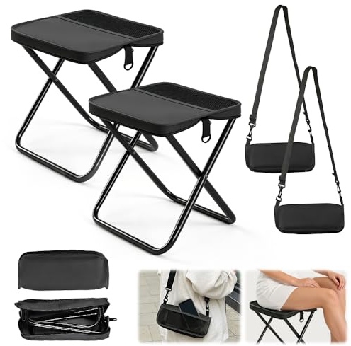 NAVESO 2 Stück Klapphocker Faltbar Camping, Tragbarer Campinghocker Klappbar Leicht, Gartenhocker Klappbar Hält Bis zu 120kg, Camping Hocker Faltbar für Reisen Draussen Wandern Garten Angeln, Schwarz