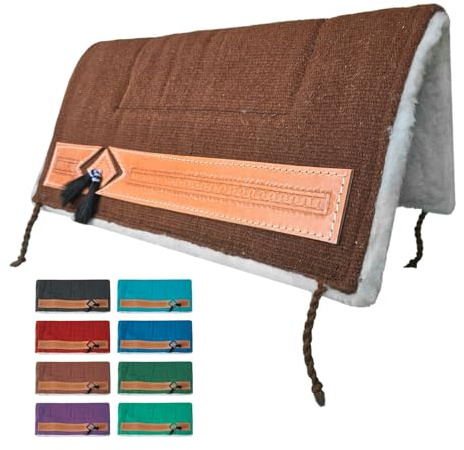 NETPROSHOP Western Pad Sattelunterlage mit weichem Webfell und Lederverzierung Full, Farbe:Braun
