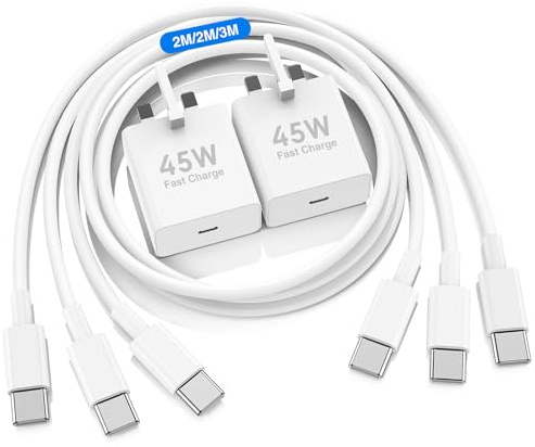 DGVERS 45W Fast USB C Charger for Samsung S26/25/24 & 2+2+3M Cable white | for Samsung Galaxy Phone S26 S25 S24 S23 Ultra/Plus/fe S22 S21 S20 A33 A34 A35 A36 A53 , USB C Charger Plug UK Type C Charger