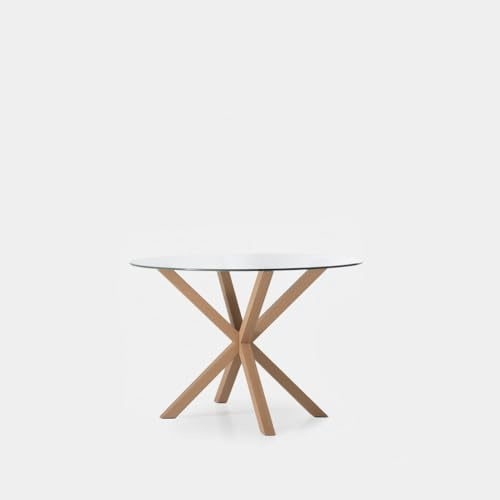KLAST Mesa de Comedor, Cristal Templado y Metal, Cristal Transparente, Atemporal, Redonda, 6 plazas, 75 x 110 cm