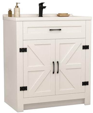 Teousev Waschbeckenunterschrank 60 cm mit Keramikbecken, Waschtisch mit Unterschrank & Badmöbel Set, Soft-Close Türen, feuchtigkeitsbeständiges MDF, einfache Montage, ideal für kleine Badezimmer, Weiß