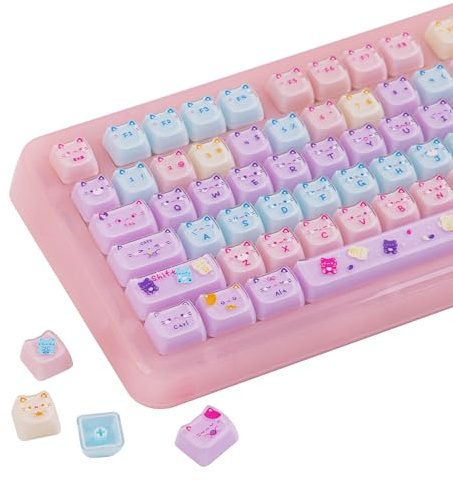KiiBOOM Cute Cat Keycaps Set, Mao Profile, Cat Shape | PBT/PC Keycap for MX Switch Mechanical Keyboard, Compatible with 60%, 65%, 75%, TKL, 96%, Full-Sized Layout (Meow Pudding V2)