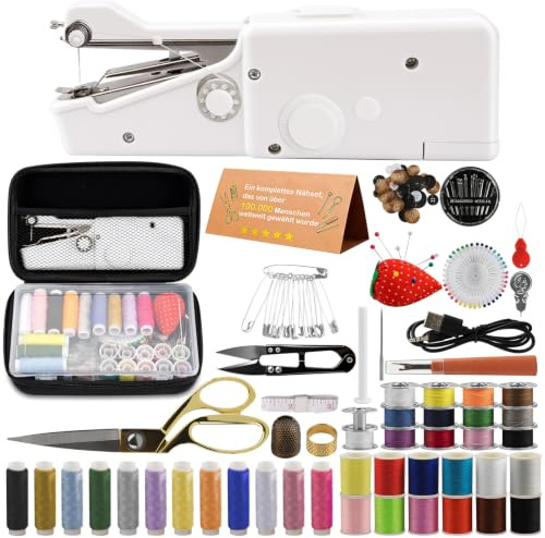 BRICH Handheld-Nähmaschine mit schneider zubehör nähen & 125-teiligem Nähset – Tragbar, Mini, Kabellos – Ideal für Anfänger und Erwachsene – Komplettes Set für schnelle Heimkleidungsreparaturen