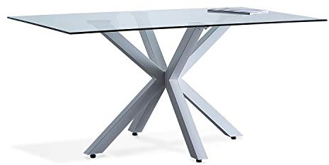 Adec Group, Cross, Mesa Fija de Cristal, Mesa de Comedor o Salón, Acabado en Cristal y Blanco, Medidas: 160 cm (Largo) x 90 cm (Ancho) 75 cm (Alto)