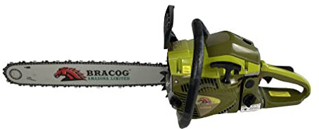 BRACOG Motosierra Gasolina Profesional (62 cc, Espadín 20). Motosierra Anti-vibración con Cadena y Espada Motor de 2 Tiempos, 3.8 CV. Motosierra para Talar, Recortar, Podar Ramas