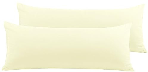 PiccoCasa Lot de 2 taies d'oreiller longues brossées, blanc perle 50 x 120 | Housse de coussin en microfibre avec fermeture éclair pour chambre à coucher