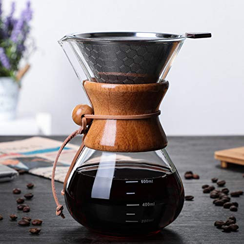 WINIAER Pour Over Kaffeebereiter Set, mit Edelstahlfilter, 600 ml Borosilikatglas-Karaffe und wiederverwendbarem Tropffilterbecher, Handwaschkanne