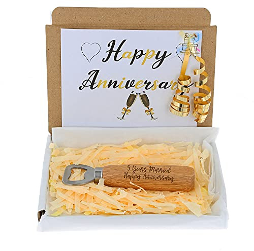 Personalised Engraved Wooden Handle Bottle Opener Wedding Anniversary Letterbox Gift Couple 5 Year Keepsake Gift