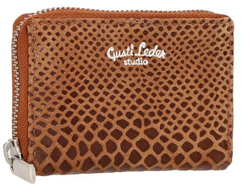 Gusti Kartenetui Leder - ABEL Portmonaie Kartenhülle Portemonnaie Kartenhalter Portmonee Geldbörse klein Damen Herren Braun Schlangenoptik