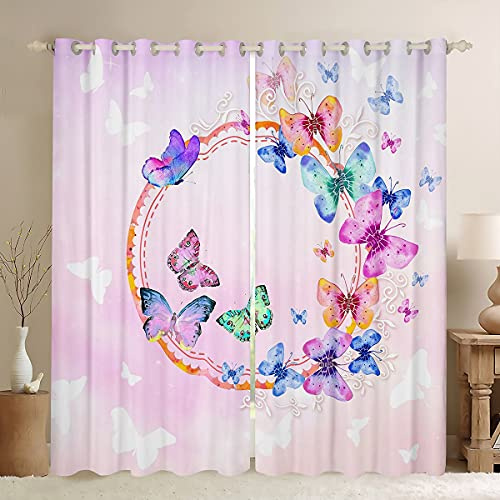 Farfalla Finestra Tende Colorate Farfalle Tende per Bambini Ragazze Rosa Finestra Tende per Camera Da Letto Soggiorno 3D Animali Finestra Trattamenti Trendy W52*L90