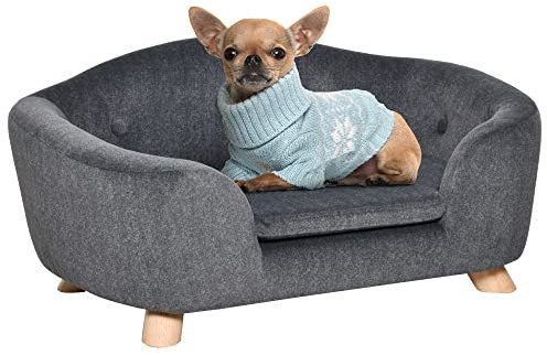 PawHut Canapé lit Panier Chien Chat sur Pied Design Contemporain Coussin Moelleux Amovible Pieds Bois Massif dim. 70L x 47l x 30H cm Gris Anthracite