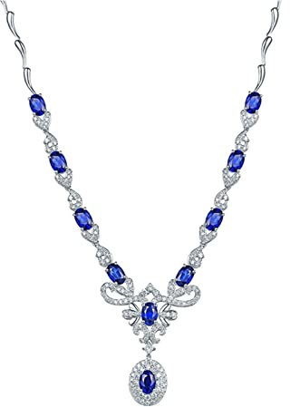 Epinki 18 Karat Weißgold 750 Halskette Damen, 5.68ct Labor Erstellt Saphir mit Diamant Goldkette Damen Echtgold Blumen Form, Mutter Tochter GeschenkEchtes Gold Kollektion, Weiß Gold,