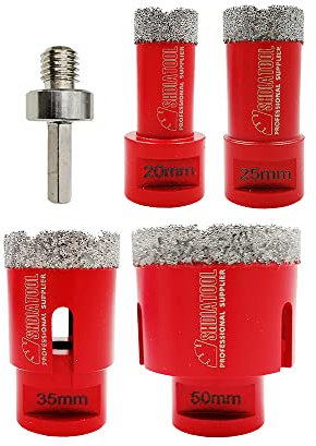 SHDIATOOL Diamond Core Drill Bit,Hole Saw Diameter 20mm/25mm/35mm/50mm and HEX Adapter M14 Thread Vacuum Brazed for Concrete Granite Marble Porcelain Tile Masonry Brick,3PCS