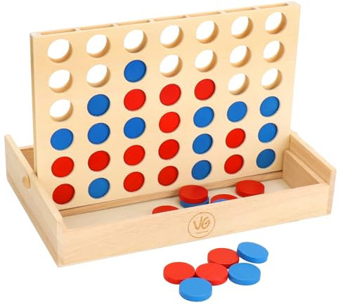 VingaHouse Wooden Line Up 4 Educational Board Game Toys 4 In a Line Classic Fun Educational Family Games Four In a Row for Kids Children over 3 years old