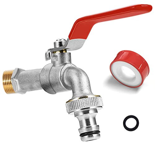 SPGOOD Garten Wasserhahn, Premium Wasserhahn 1/2 Zoll aus Messing Rost-und Frostsicher, mit Schlauchanschluss, 1 x Rollendichtband, für Garten, Waschmaschine, Zuhause oder Industrie(Rot)