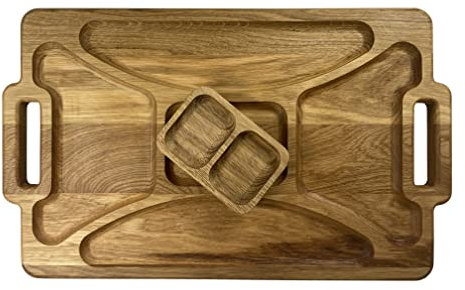EFO Piatto da portata rettangolare in legno con scomparti divisi e piatto per salsa rimovibile, vassoio decorativo per tapas con manici per servire antipasti, formaggi e snack, tagliere per salumi 48