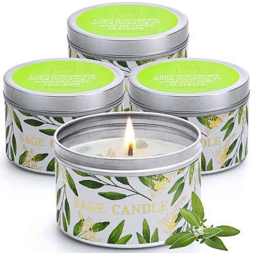 Sage Candles Gift Set, 4 Pack Soy Wax Scented Sage Candle for Cleansing