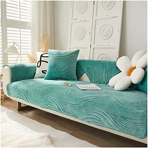 LINGKY Sofa/Couch überzug/überwurf, Sofaschoner rutschfest, Super Weicher Samt Sofabezug für Sofa L Form/U Form/Ecksofa 3/2/1 Sitzer, Sofaschutz Hund Kratzschutz Katze (Türkis,110x240cm)