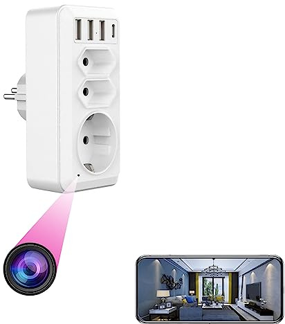 Firstoy Caméra cachée, Prise UE avec 3 Interface USB et Port de Type C, Adaptateur HD WiFi UE avec Vision Nocturne et Fonction de visualisation à Distance, Surveillance pour la sécurité intérieure