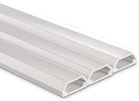 Kabelkanal selbstklebend, 3 Stück (eckig, 1 m, Set, Kabelmanagement für 2 Kabel, überstreichbar, flach, PVC, für Wand, Decke oder Boden, Kabelführung) weiß