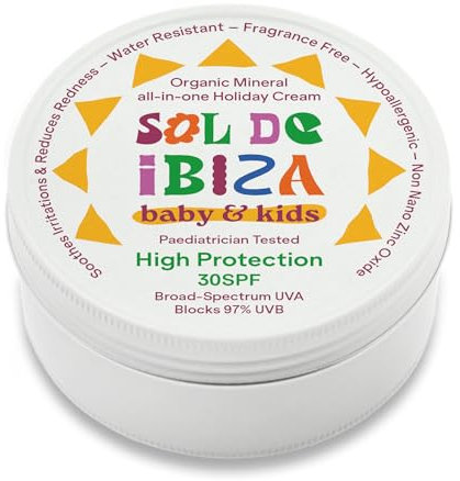 Sol de Ibiza - Protezione Solare Naturale Minerale SPF30 - - Ossido di zinco non nano - Viso & Corpo - Packaging plastic free - Bambini e Neonati 100 g - NUOVA TEXTURE CREMOSA