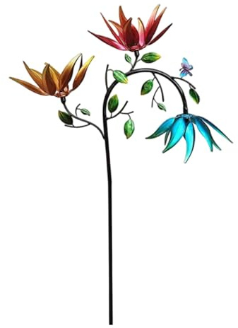 Carillon éolien en métal avec piquet – Moulin à vent rotatif, moulin à vent de jardin | Moulin à vent rotatif en métal avec piquet de jardin, tournesol et papillon Moulin à vent rotatif, décoration de