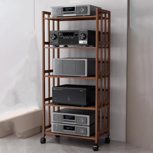 Elitix HiFi Rack Beweglicher Audiogeräteschrank mit Verstellbarem Regal, Heimstereo-Racksystem Komplett für CD-Player und Lautsprecher, 1-5-stufiger AV-Komponentenständer(Brown,80x158cm)