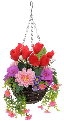 Künstliche Blumen im Topf Hängend Blumengestecke Künstlich Hängepflanzen | 45 CM Künstliche Blumengestecke im Weidenkorb Blumen Deko im Wohnzimmer Schlafzimmer Badezimmer Esszimmer Büro