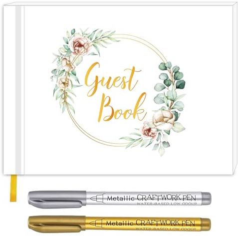 Wedding Guest Book, 120 Pages Elegant Guest Book Weddings Reception, with 2 Pens for Weddings Reception, Baby Showers, Birthdays and Special Events(23.5 * 17.8cm)