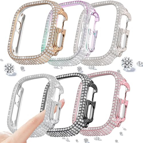 DEALELE [6-pack] klockfodral kompatibelt med Apple Watch Series Ultra 2 49 mm/ultra 49 mm, glitter full diamant strass skyddande skydd hölje (49 mm, 6 färger)