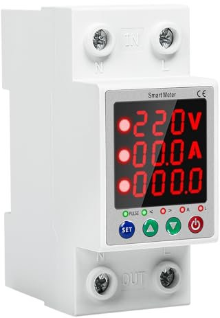 Jadeshay Contatore Energia Elettrica,63A 230V Misuratore Consumo Elettrico Digitale Interruttore Automatico Misuratore di Energia Monitor con Protezione da Sovratensione,Sottotensione e Sovracorrente