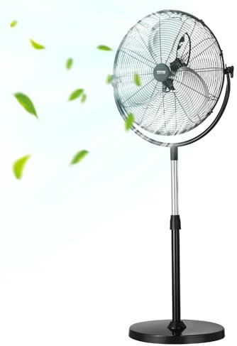 VEVOR Industrial Pedestal Fan, 20 Inch Standing Fan with 46.9 to 59.6 Inches Adjustable Height, Floor Fans with 3 Adjustable Speeds, High Power Room Fans for Office, Black