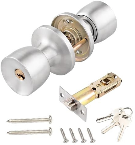 Qrity 1 Pezzi Maniglia per Porta con Serratura e Chiavi, Pomelli Rotondi in Acciaio Inossidabile Per Casa, Ufficio