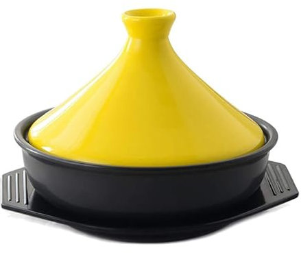 Tajine marocain en céramique avec Couvercle Conique et Plateau Compatible avec cuisinière à gaz, Poulet braisé, Soupe, Recettes à Offrir (Couleur : Jaune)