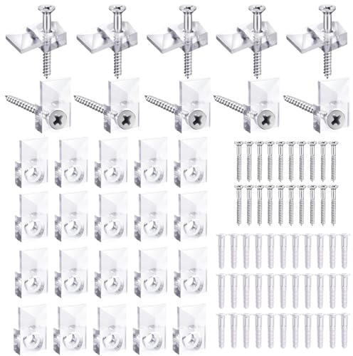 30 PCS Fixation Miroir Mural, Accroche Miroir,Verre Retenue Clips Trousse, Plastique Pinces à Miroir Support, 4mm frameless Set de clips de monture, pour Salle de Bain Vestiaire Bureau