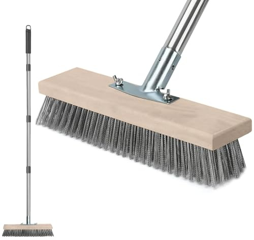 LSC Wire Broom Heavy Duty Outdoor Brush Stiff Bristles Garden Patio 12 inch | Deck Algae Remover Tool,Heavy Duty Wire Bristles,Metal Handle,Outdoor Use,Weed & Moss Removal,Driveway & Yard Cleaning
