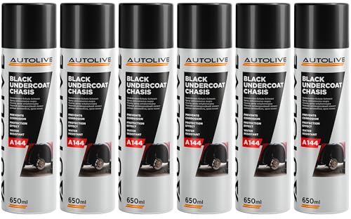 AUTOLIVE Antigravilla para Coche Pack de 6 – Spray Negro de Protección para Bajos, Chasis y Pasos de Rueda – Efecto Anticorrosión y Antirruido Spray 650 ml